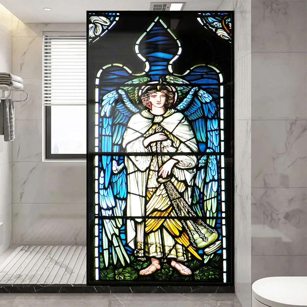 Church Stained Glass Decals Window Film Privacy Heat Insulation and Anti UV Blocking Static Cling Window Sticker for Home J102