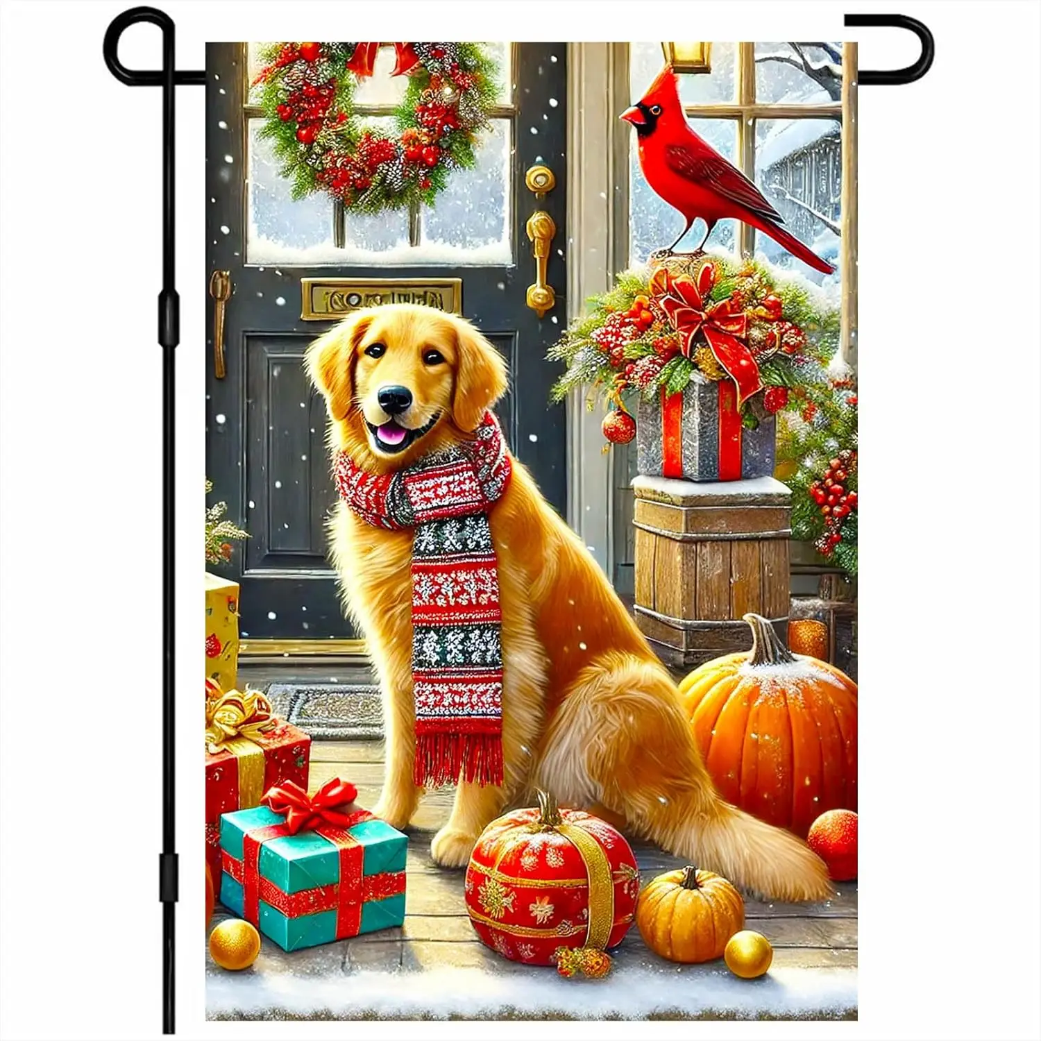 Christmas Garden Flag 12x18 Inch Golden Retriever Dog Flag Double Sided Holiday Pet Banner Outdoor Winter Porch Yard Decorat EEZ