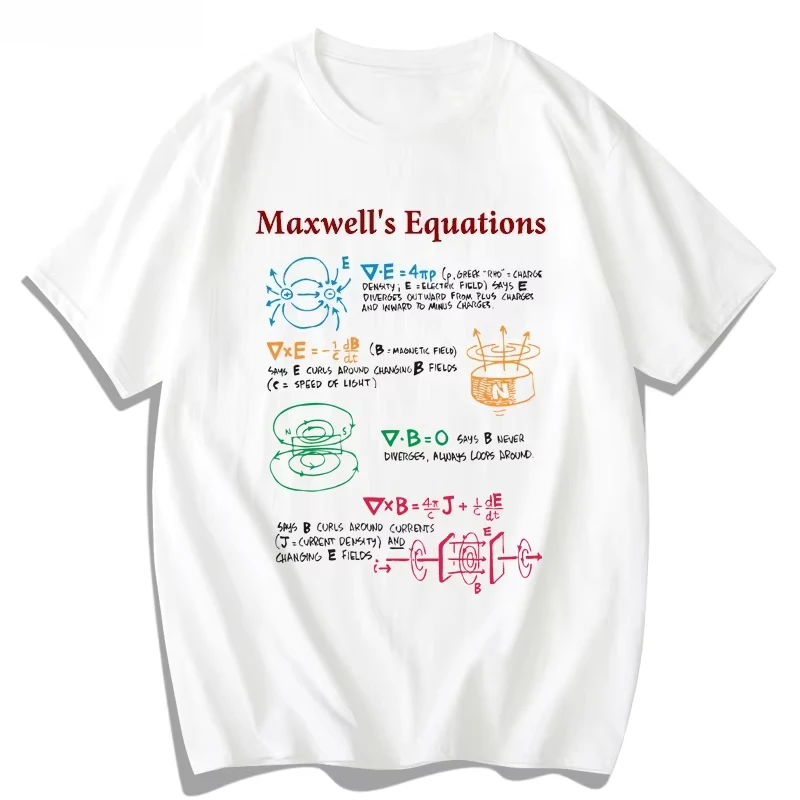 Summer Men's Formula Physics Printed 100%Pure Cotton Round Neck Short Sleeved Scientific Research Casual Soft Breathable T-shirt