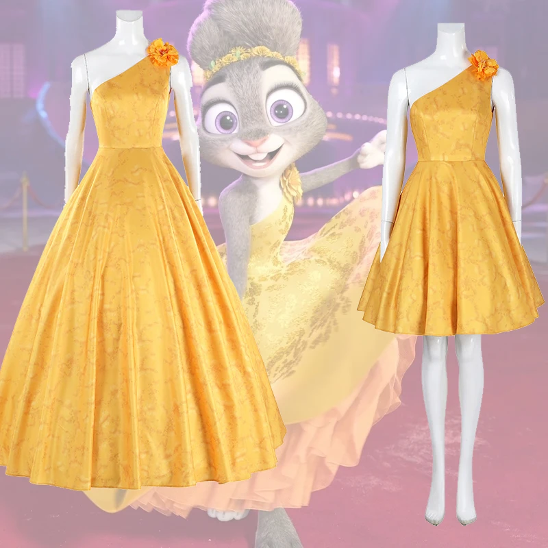 

Взрослый аниме фильм Зоопарк вечерние костюм кролика на Хэллоуин кролик Джуди длинное желтое вечернее платье женское Джуди Хопс косплей