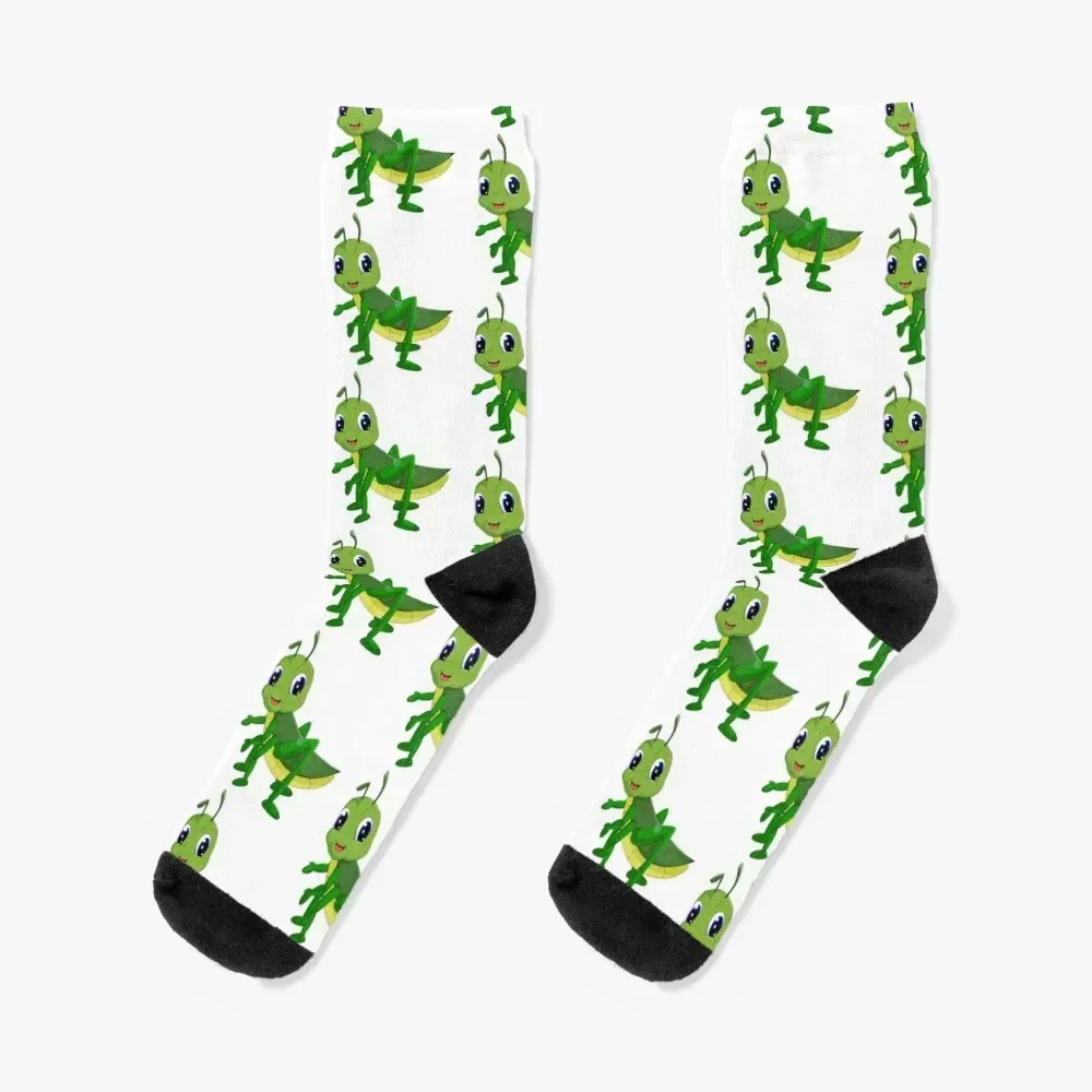 A Little Cute Green Grasshopper, Design Animal Cartoon Vector Illustration Socks luxury Antiskid soccer Socks For Man Women's