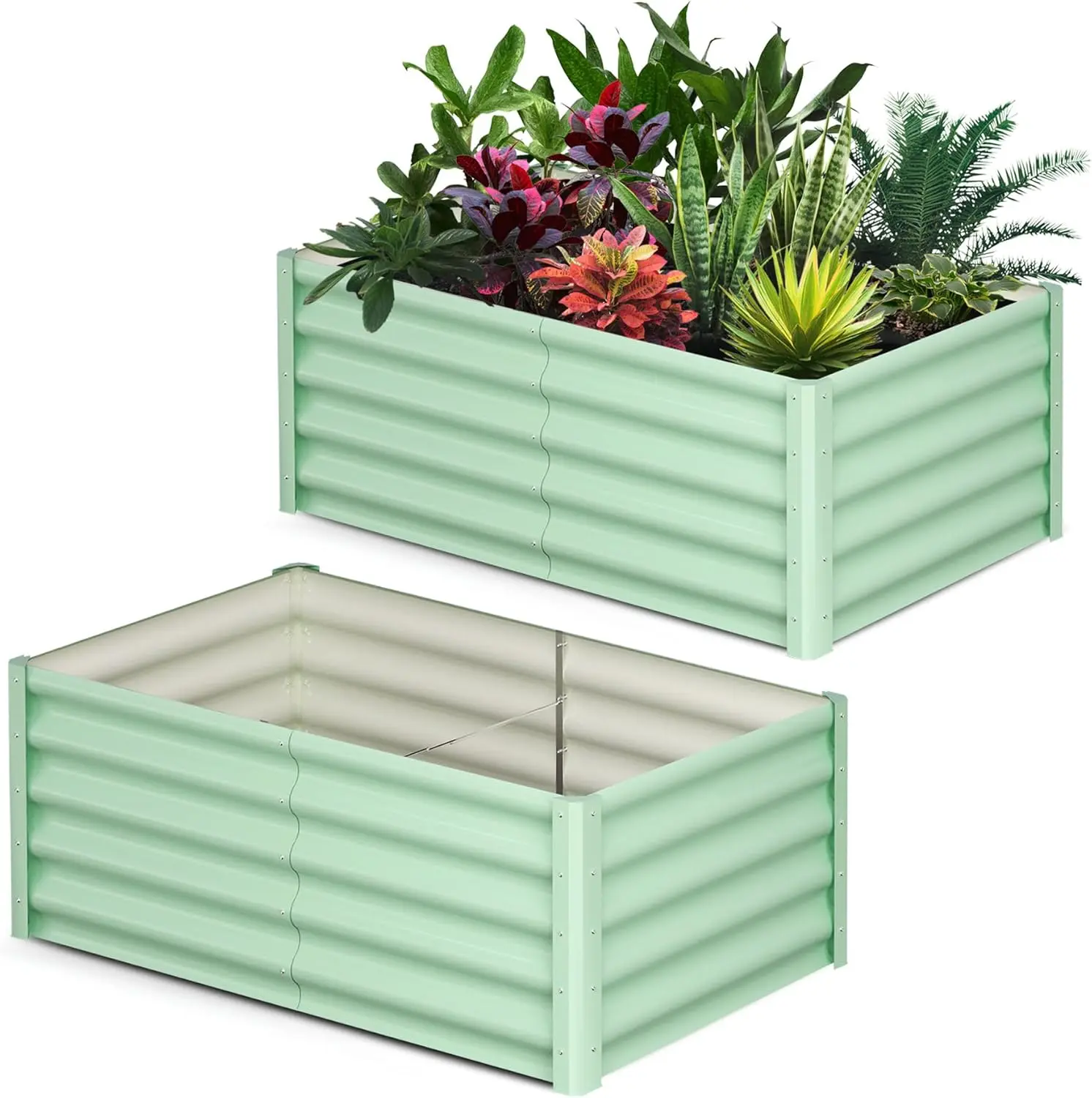 

Raised Garden Bed Set of 2, 6x3x1.5FT Galvanized Raised Garden Bed, Outdoor Large Planter Raised Beds Open Base with Safety Edge