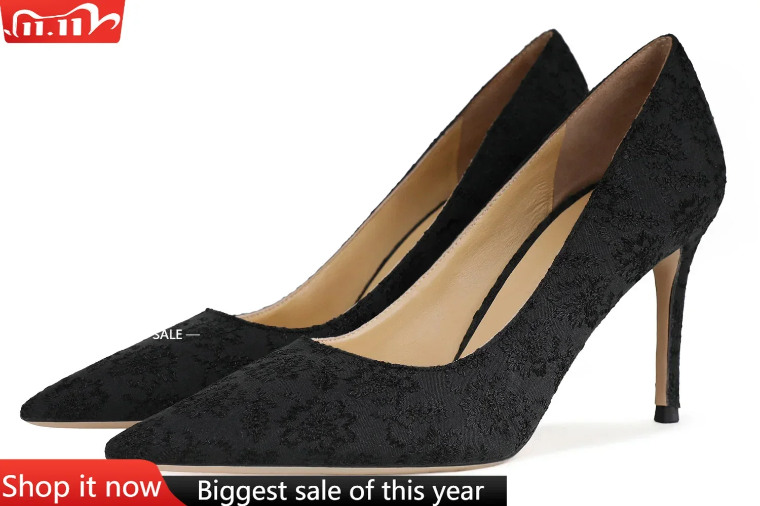 

【Measure your feet length before order】Embroider Luxury Designer Women Pointy Toe Pumps Stiletto High Heel Sexy Shoe 7-CHC-33