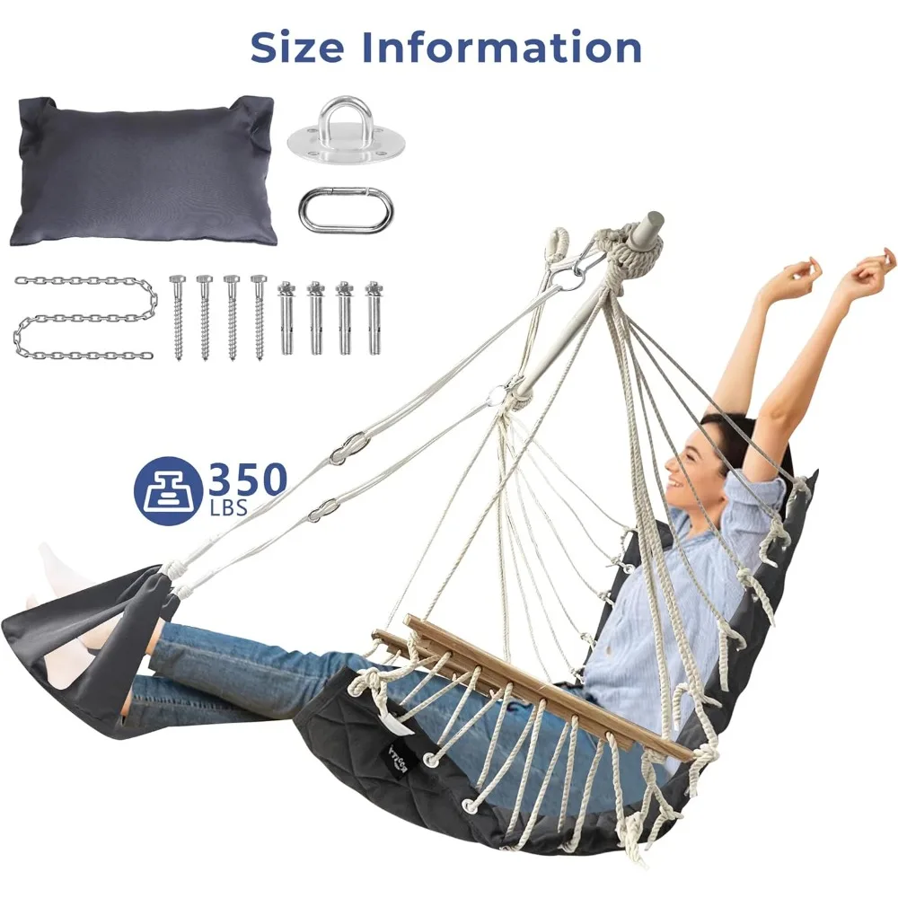 Adjustable Footrest & Headrest-Quilted Fabric&Steel Spreader Bar, Wooden Armrests for Porch/Garden;350lbs Capacity; Patio Swings