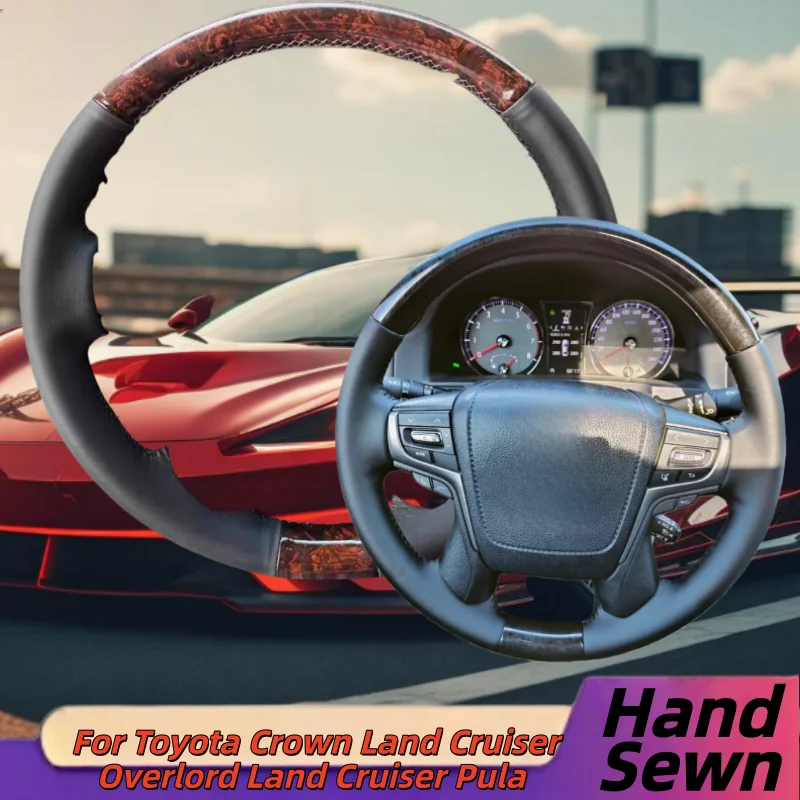 

Hand-Sewn Genuine Leather Car Steering Wheel Cover For Toyota Crown Land Cruiser Overlord Land Cruiser Pula Car Accessories