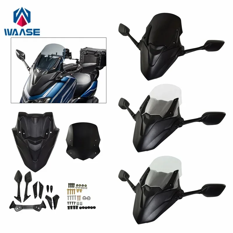 WAASE For Yamaha N-MAX 125 155 NMAX125 NMAX155 2021 2022 2023 Windscreen Windshield Glass with Front Mask Panel Rear View Mirror