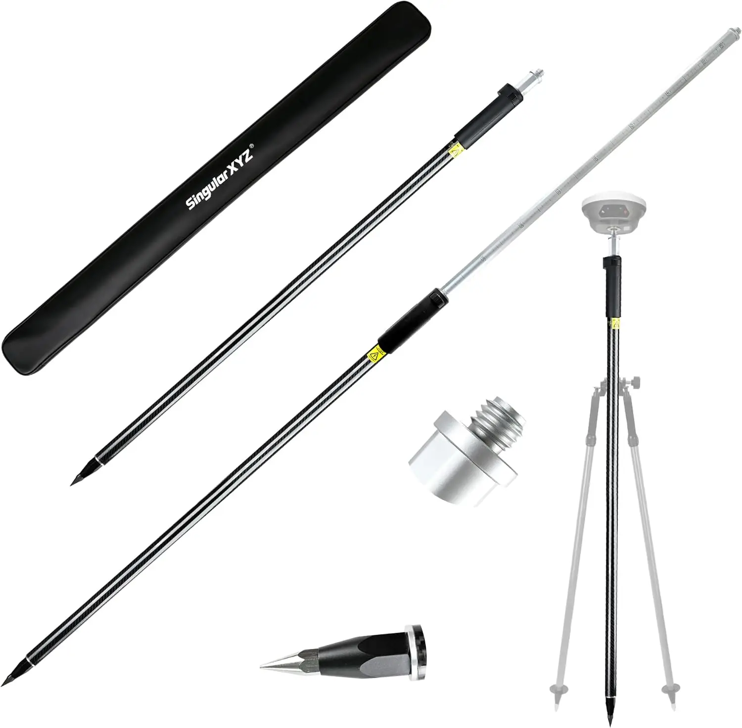 Self-Locking Survey Pole, Carbon Fiber & Aluminum Lightweight GPS Rover Pole, 5/8