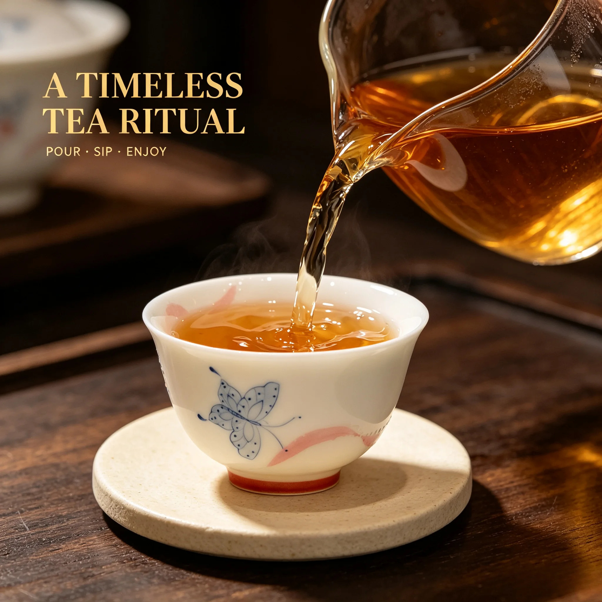 Hand‑Painted Pink Shadow Blue Butterfly Ceramic Master Cup Kung Fu Tasting Tea Cup Single Household Drinkware Holiday Gift