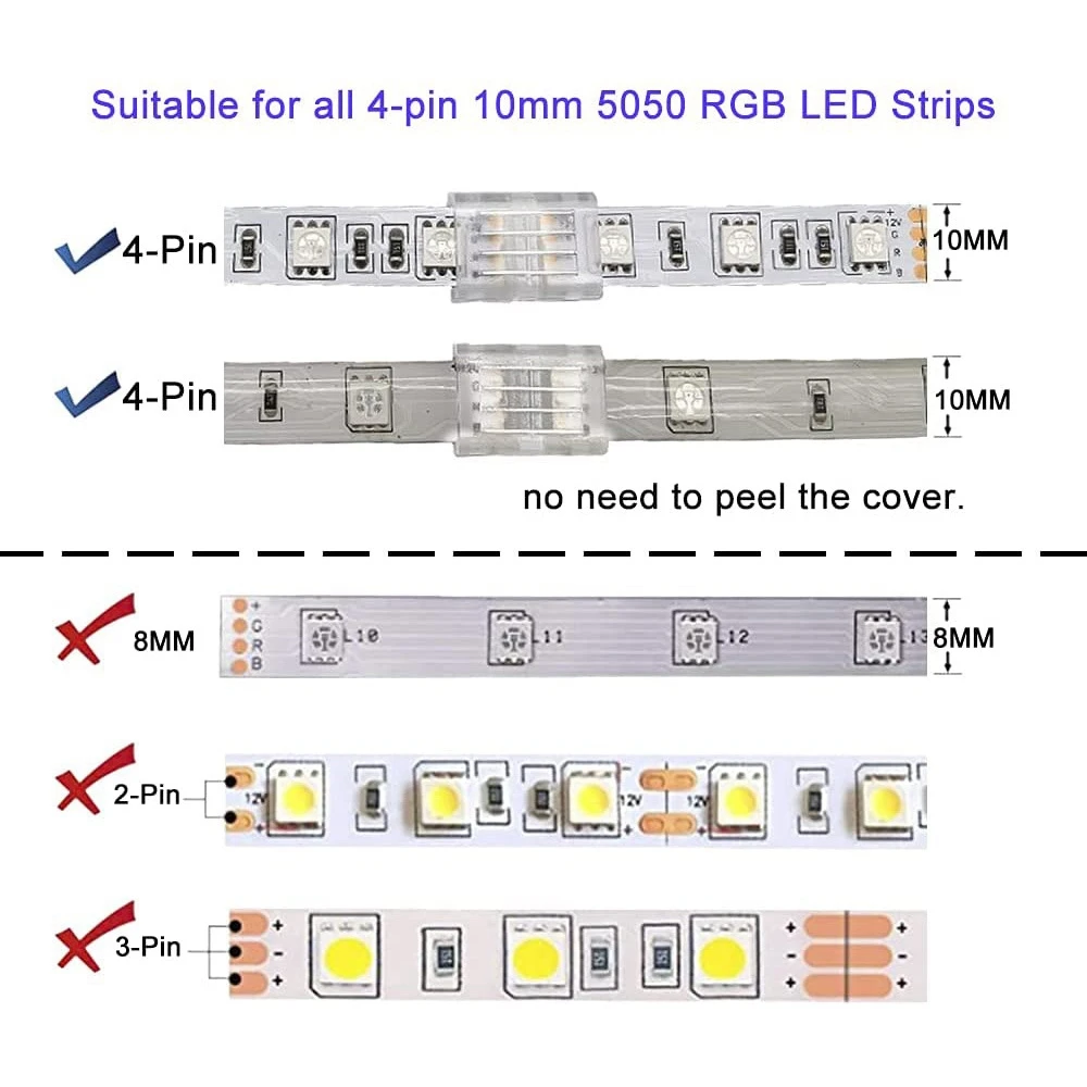 GOOD-10Packs 4-Pin RGB LED شرائط مصباح موصلات 10 مللي متر غير سلكية Gapless لحام محول محطة لشريط SMD 5050 LED