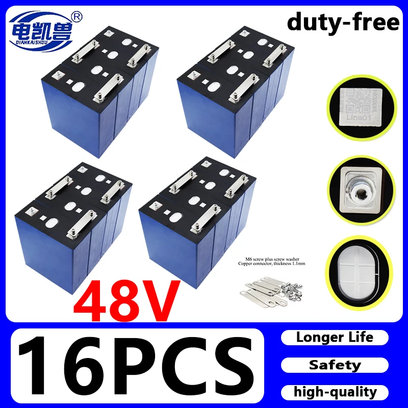 EU/US Duty Free 16pcs LiFePO4 3.2V 310Ah Battery DIY 48V Suitable for Golf Cart Marine Solar System Rechargeable Cells