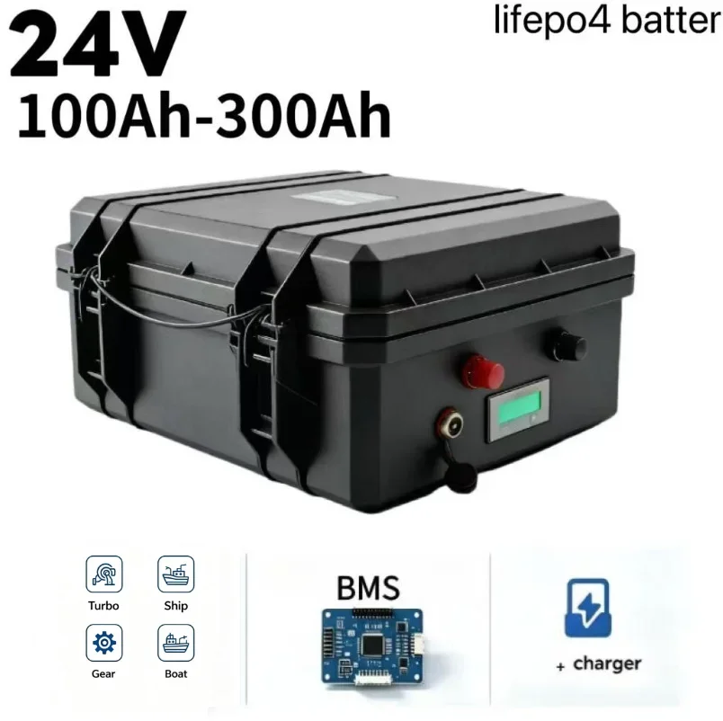 Deep Cycle LiFePO4 Battery 24V 100Ah‑200Ah with Smart BMS & Charger – Professional Grade Power for Trolling Motors, Fishing Bo