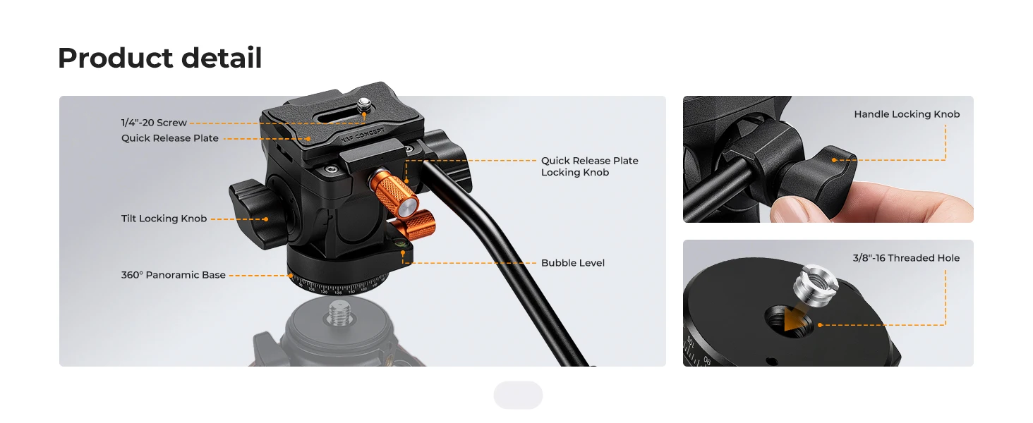 K&F CONCEPT Fluid-Stativkopf 360 ° Glatte Schwenk-/Neigekopfplatte, Arca-Swiss-kompatibel, leichter Kunststoff, maximale Belastung 7,6 lbs, für Reisen, FH-04 – Detail 7
