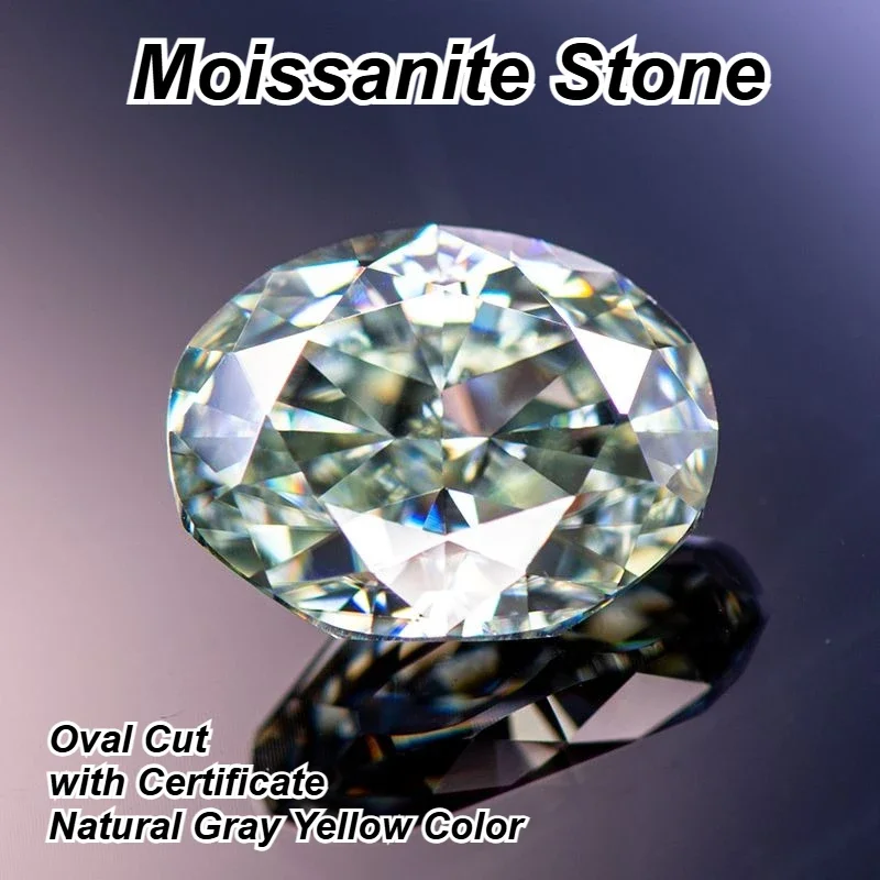 Moissanite Stone Oval Cut Natural Gray Yellow Color High-quality DIY Charms Jewelry Making Main Materials with Certificate