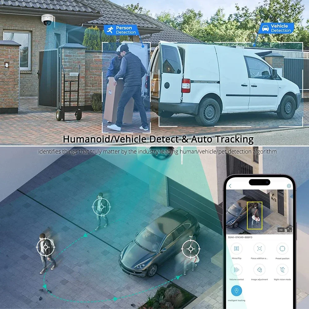 Imagem -03 - Câmera de Segurança Doméstica sem Fio ao ar Livre Auto Tracking Ptz Veículo Humano Detectar ip Falar 2-way Wi-fi Cúpula 8mp 4k