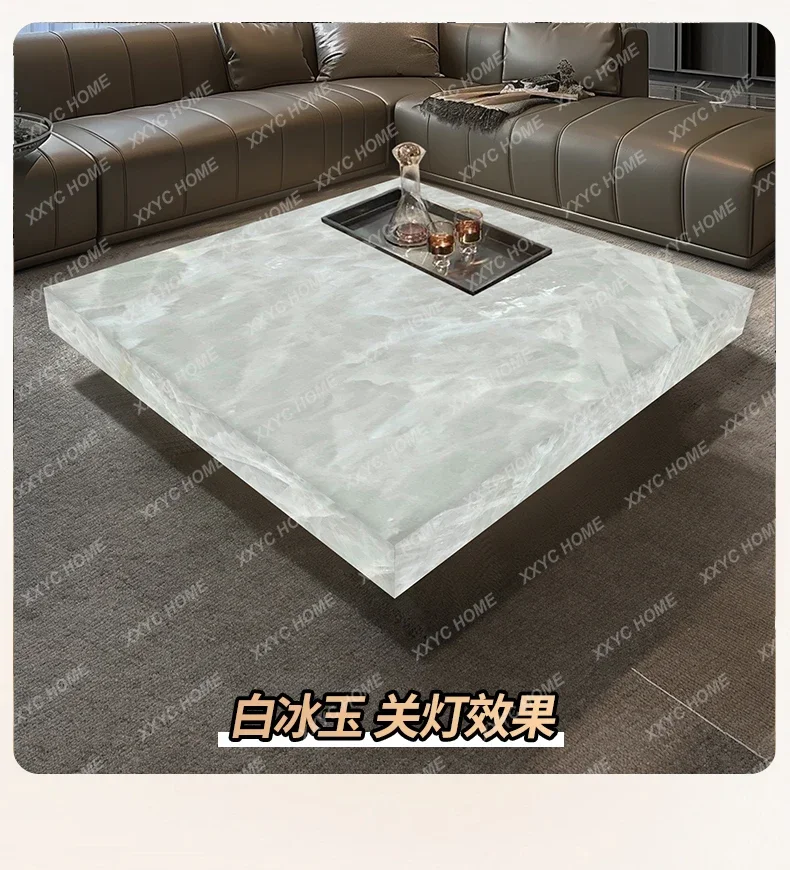 

HMJLuminous coffee table luxury stone villa living room square marble high-end Venice brown home light luxury minimalist jade