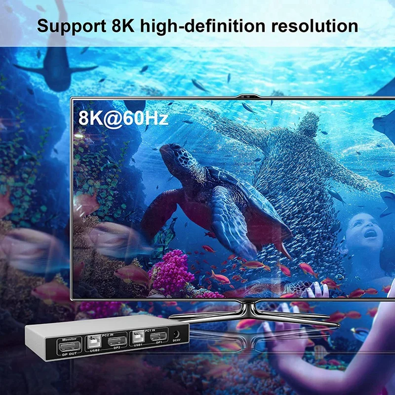 Displayport KVM Switch 2 Port 8K 60Hz USB And DP Switcher For 2 Computer Share Keyboard Mouse Printer Monitor For Laptop