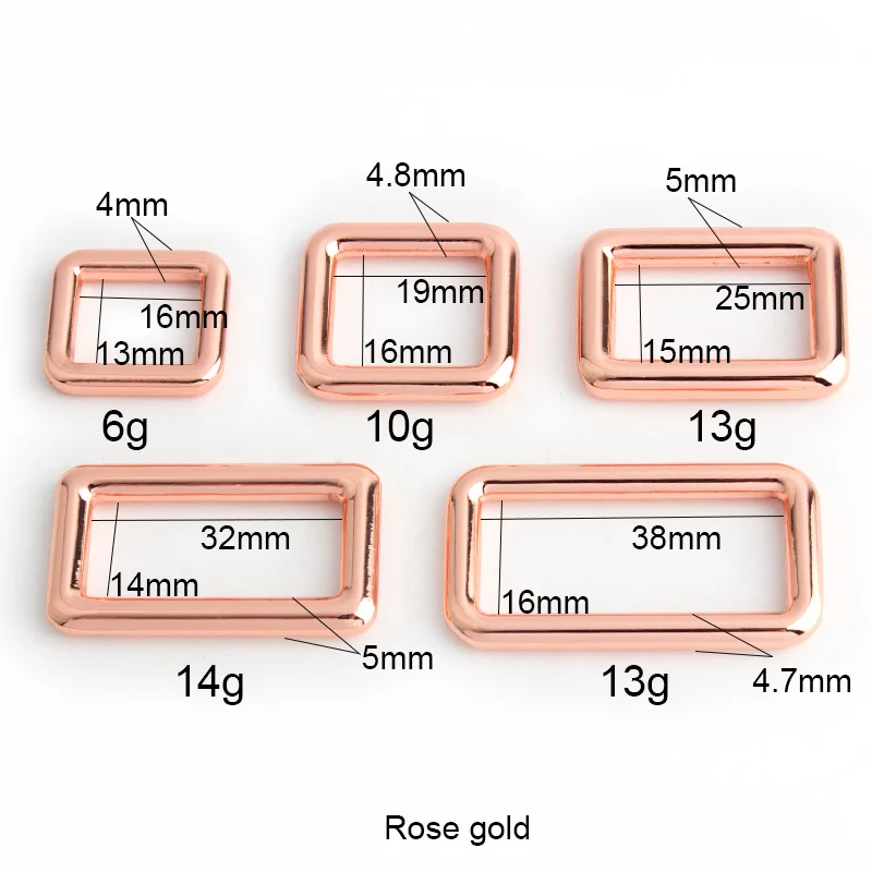 5PCS Square Metal Handbag Belt Adjustment Ring Buckle Rose Gold Die-cast Rectangular Wallet Backpack Square Buckle