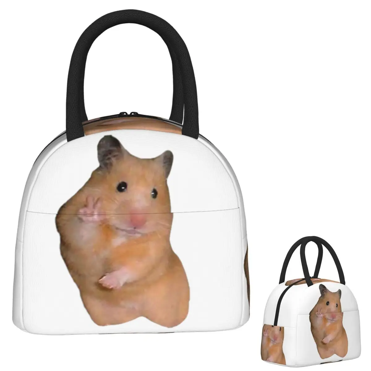 

Hamster Meme With Peace Sign Insulated Lunch Bag for Women Kids Portable Food Boxes Thermal Lunch Box Tote