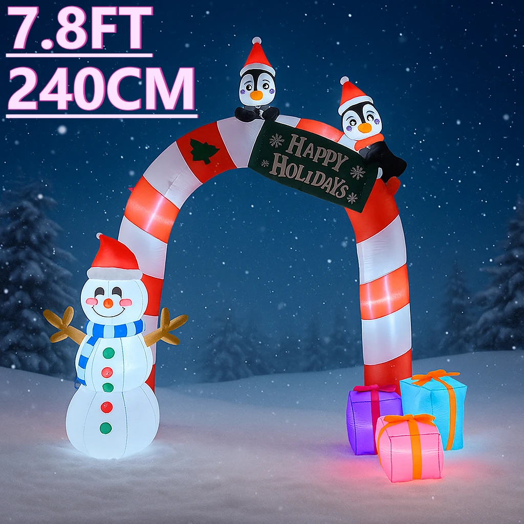 7,8 Fuß LED aufblasbare Hof Torbogen Dekorationen Schneemann Pinguin Zeichen Weihnachten Home Decor Ornamente liefert Weihnachten Urlaub Spielzeug Geschenk
