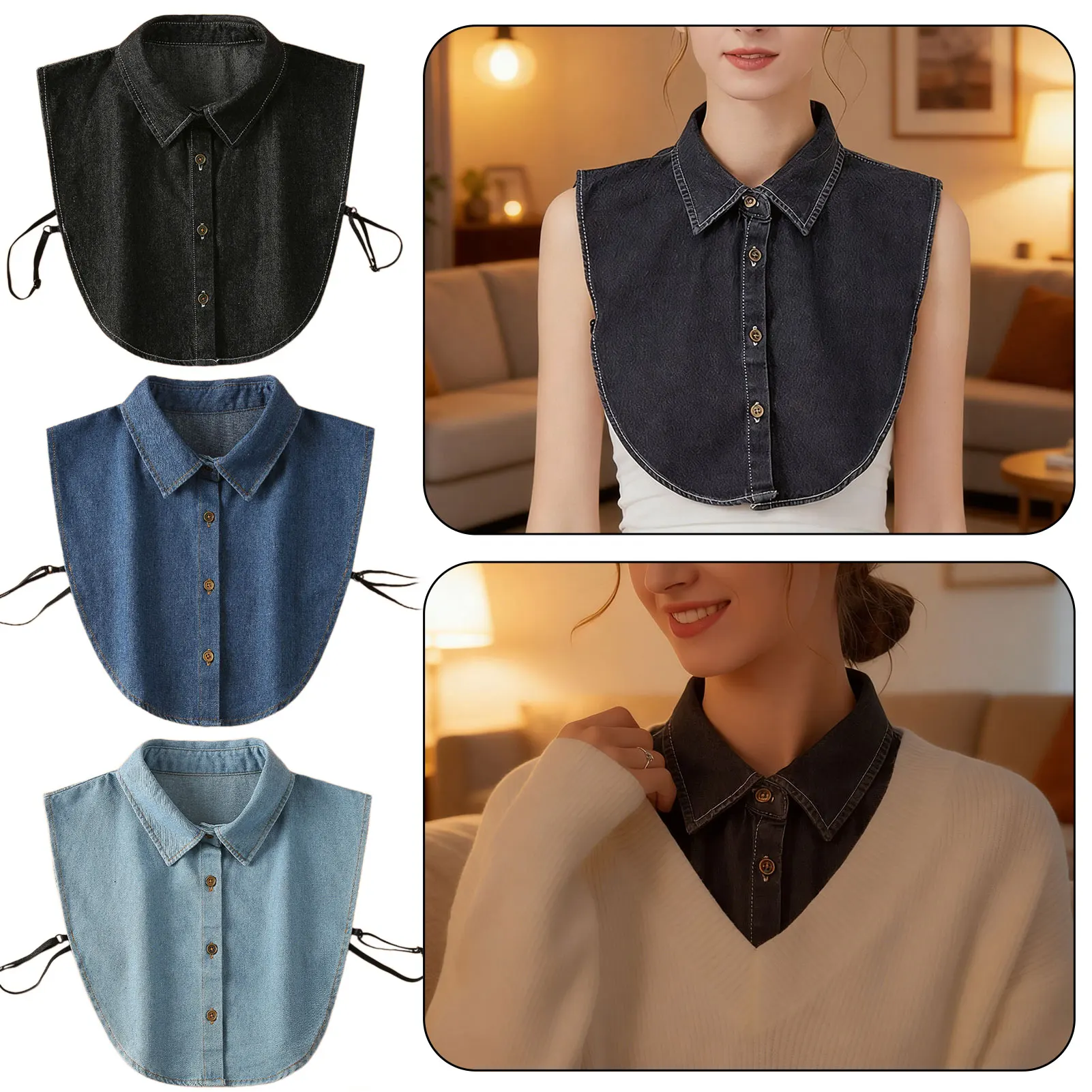 Fake Collar Blouse Women Ladies Denim False Collar Detachable Collars Professional Versatile Decor Half Shirt Style Fake Collar