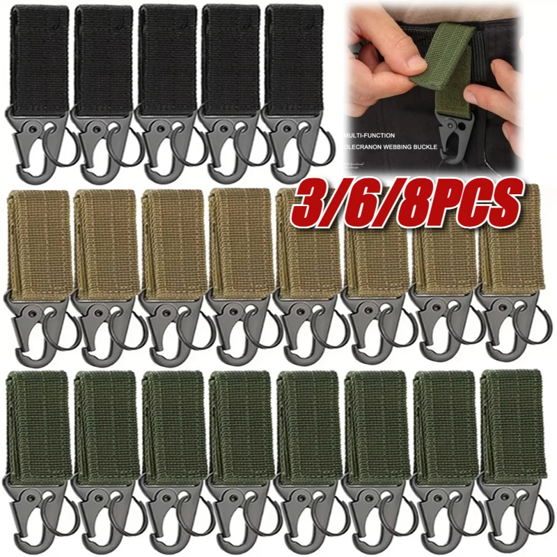

3/6/8PCS Nylon Mesh Buckle Outdoor Hiking Camping Storage Hook Hiking Belt Tactical Function Hook Carabiner Keychain for Camping