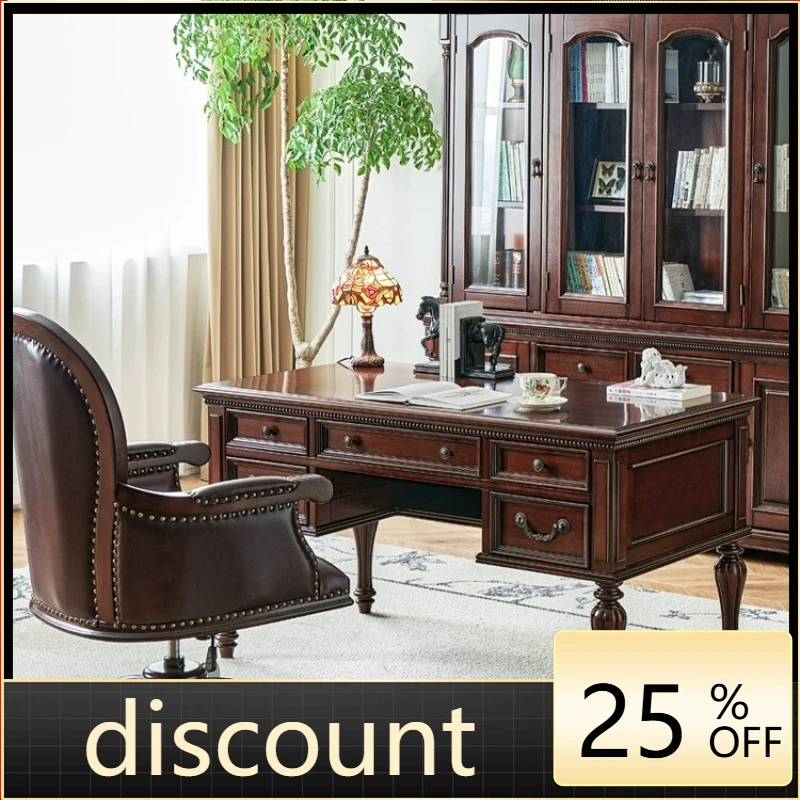 

LH all solid wood home desk retro study desk chair furniture