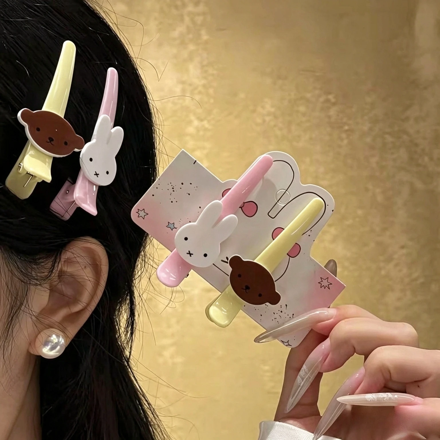 Kawaii Miffy Hairpin Cute Cartoon Miffy Boris Bear Single Clip with Super Cute Fringe for Sweet Teenage Hairstyle Side Clip