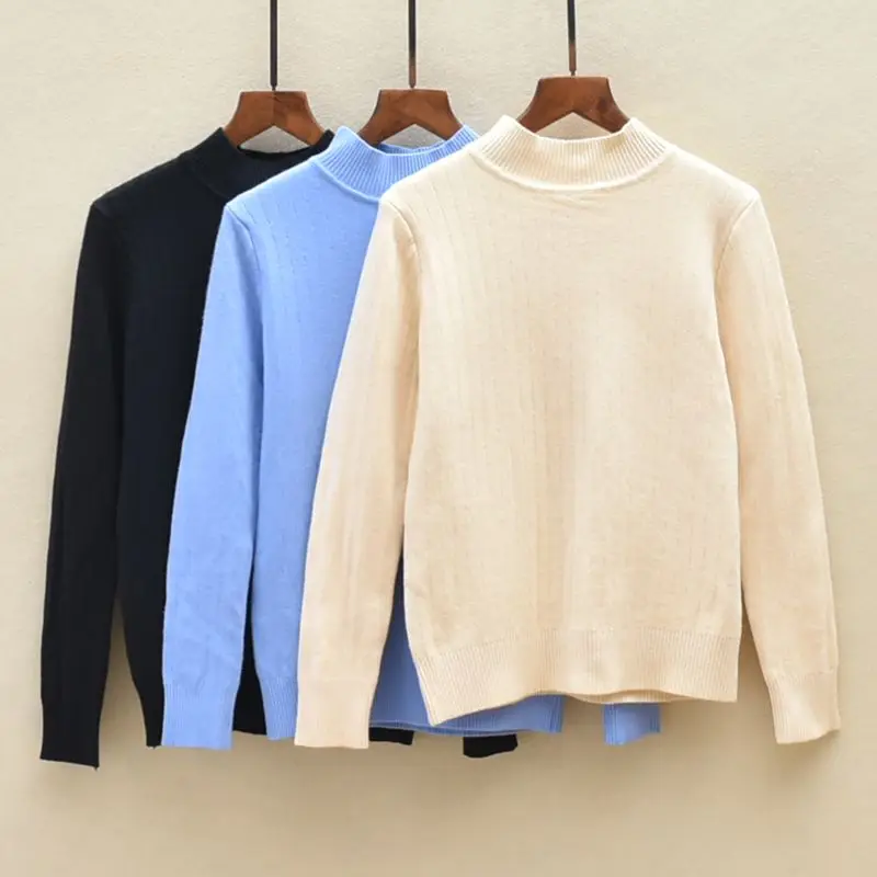 

Thiened One-Piece Fce Long Sve Sweater Autumn Winter Pure Color Women's Crew Ne Sweatirt Slim Fit Overhead Knitwear