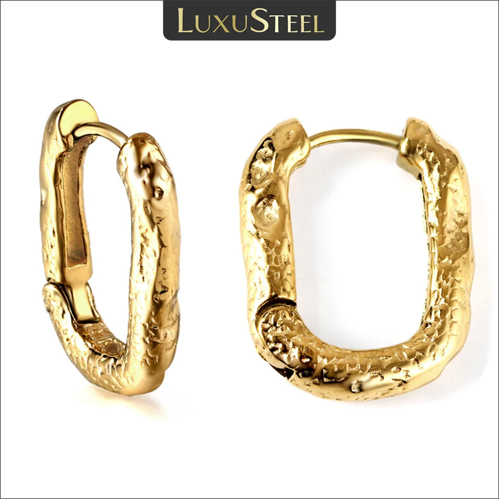LUXUSTEEL Golden Plated Stainless Steel Irregular U Shape Hoop Earrings For Women Geometric Party VIntage Korean Jewelry New