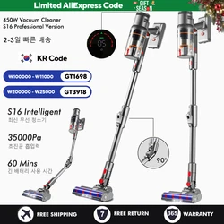 S16 Handheld Stofzuiger 35kPa 450W Krachtige 6 in 1 Verticale Draadloze Stofzuiger LCD Intelligent Display, 55 Minuten Werktijd, 90° Opvouwbaar, LED Stofdetectie Licht, Watertank Natte Mopping Machine