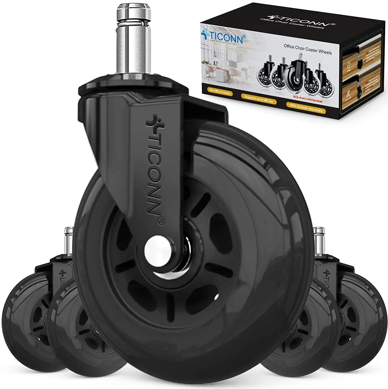 

Office Chair Caster Wheels Set Of 5 For Tile, Hardwood Floors And Carpets, Universal Fit For Most Chairs (Black)