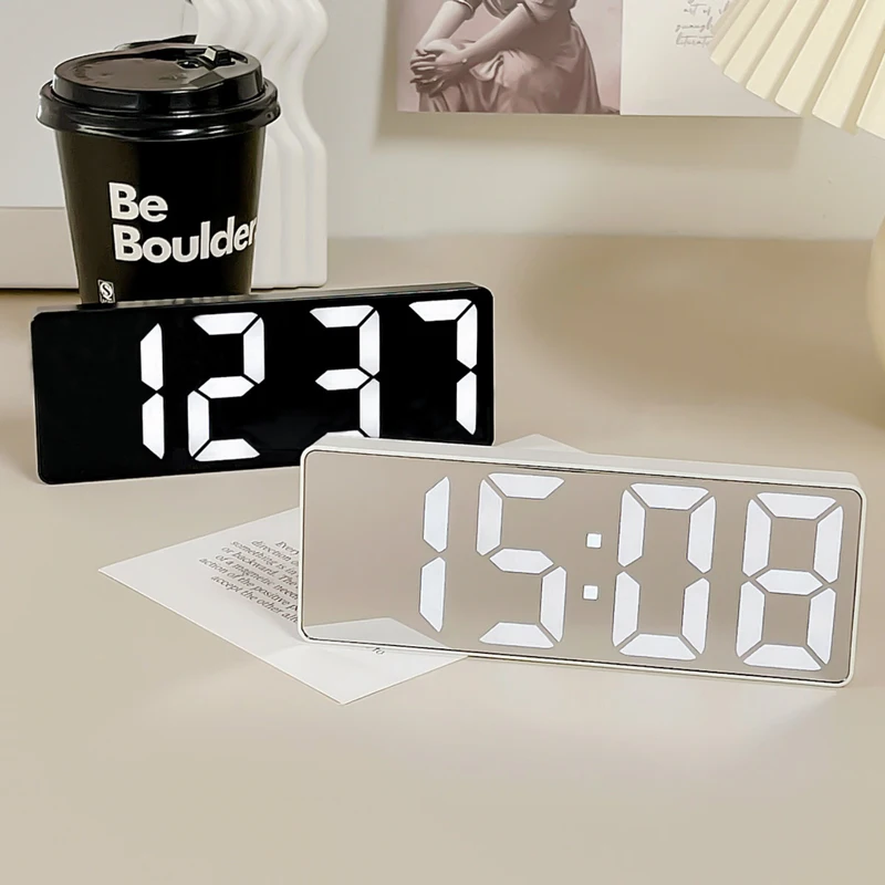 Luminous Mirror Clock Dormitory Desktop LED Electronic Clock Digital Electronic Alarm Clock Desktop Decoration Alarm Clock