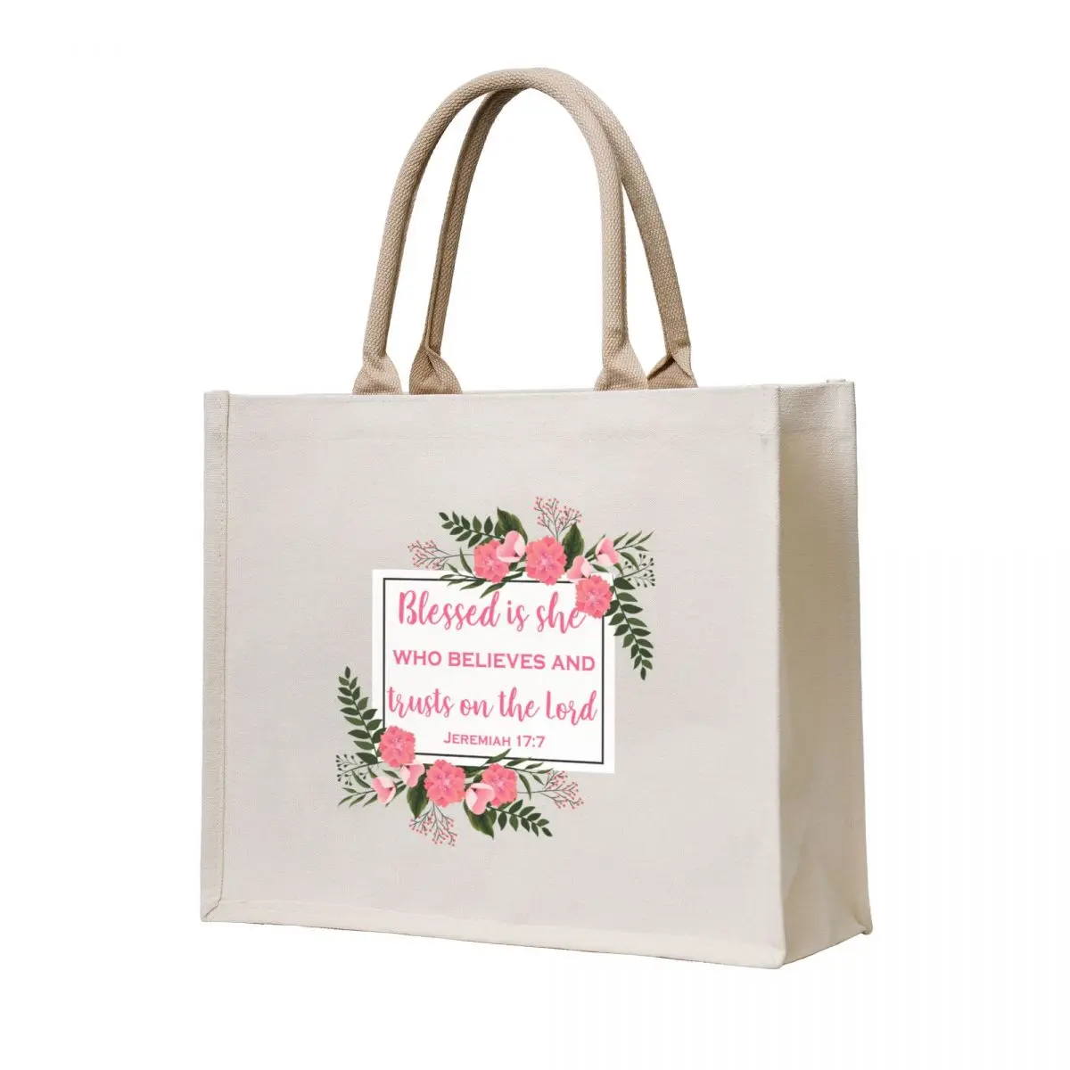

Blessed Is She Who Believes and Trusts In The Lord, Bible Quote For Women Tote Bag Women's handbag Eco bag reusable shopping bag