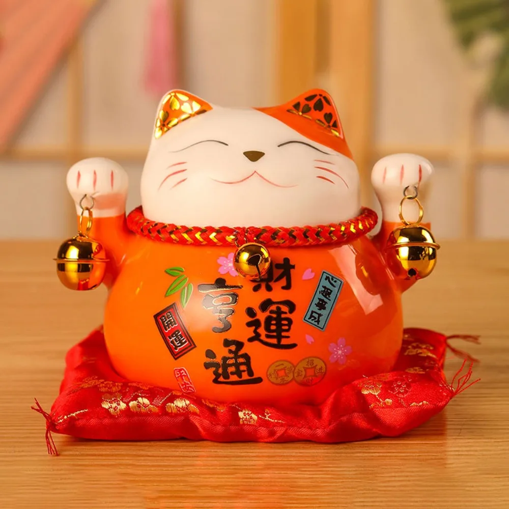 

Save Money Jar Ceramic Cat Money Bank Chinese Style Bell Fortune Cat Piggy Bank Lovely Modern Kitten Statue Home