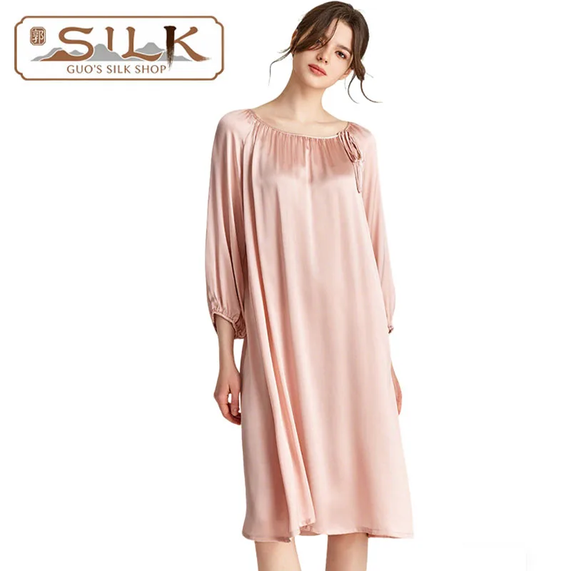 

Natural Silk Women's Dress - French Elegant Homewear Nightgown Comfortable Cool Casual Clothing Spring and Summer