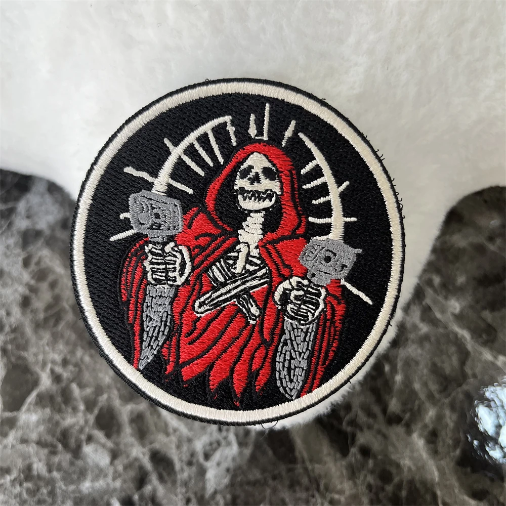 Death Sickle Embroidery Patch Death Summoning Morale Hook&Loop Armband Personality Skull Decorative Patches for Clothing Sticker