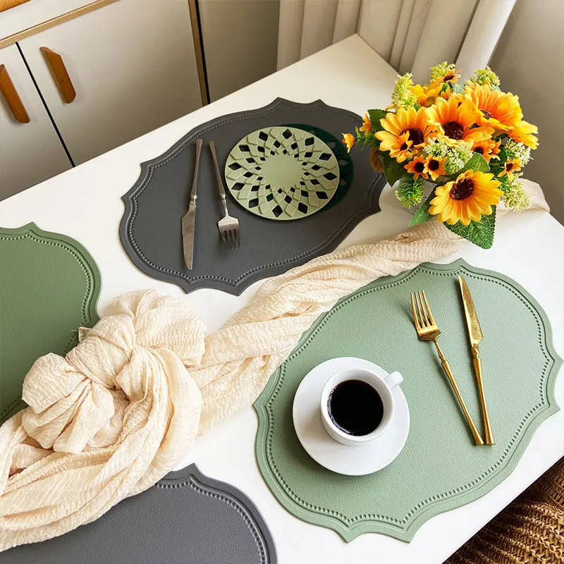 Leather placemats table mats, European creative heat insulation mats, Nordic waterproof and oil-proof Western placemats