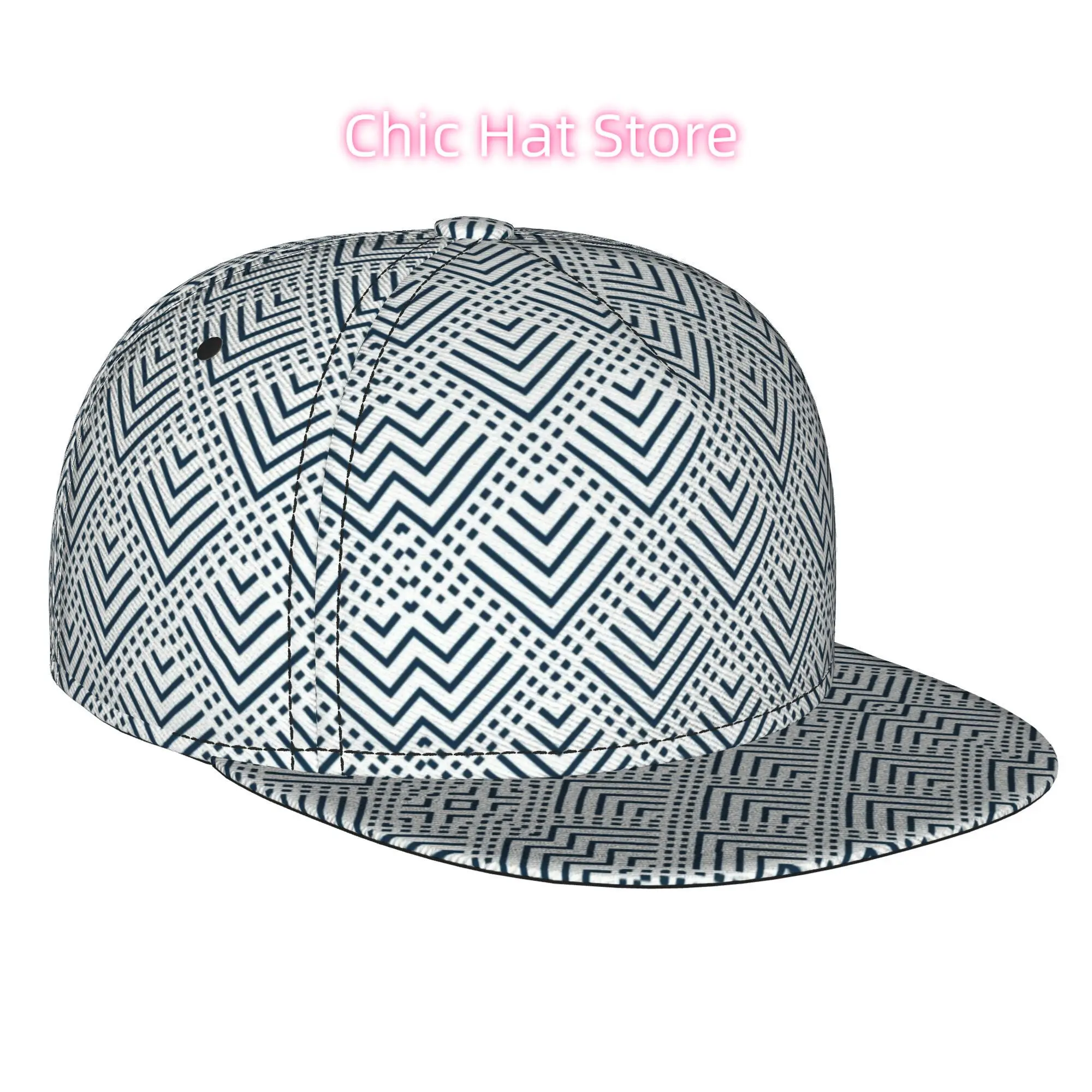 1pc Navy Chevron Lines Fully Printed Hip-Hop Caps, Baseball Caps, Stylish Flat-Brimmed Baseball Cap, Trucker Cap, Golf