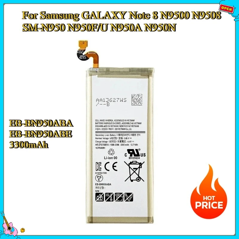 

New Replacement Battery For Samsung GALAXY Note 8 N9500 N9508 SM-N950 N950F/U N950A N950N EB-BN950ABA EB-BN950ABE3300mAh Battery