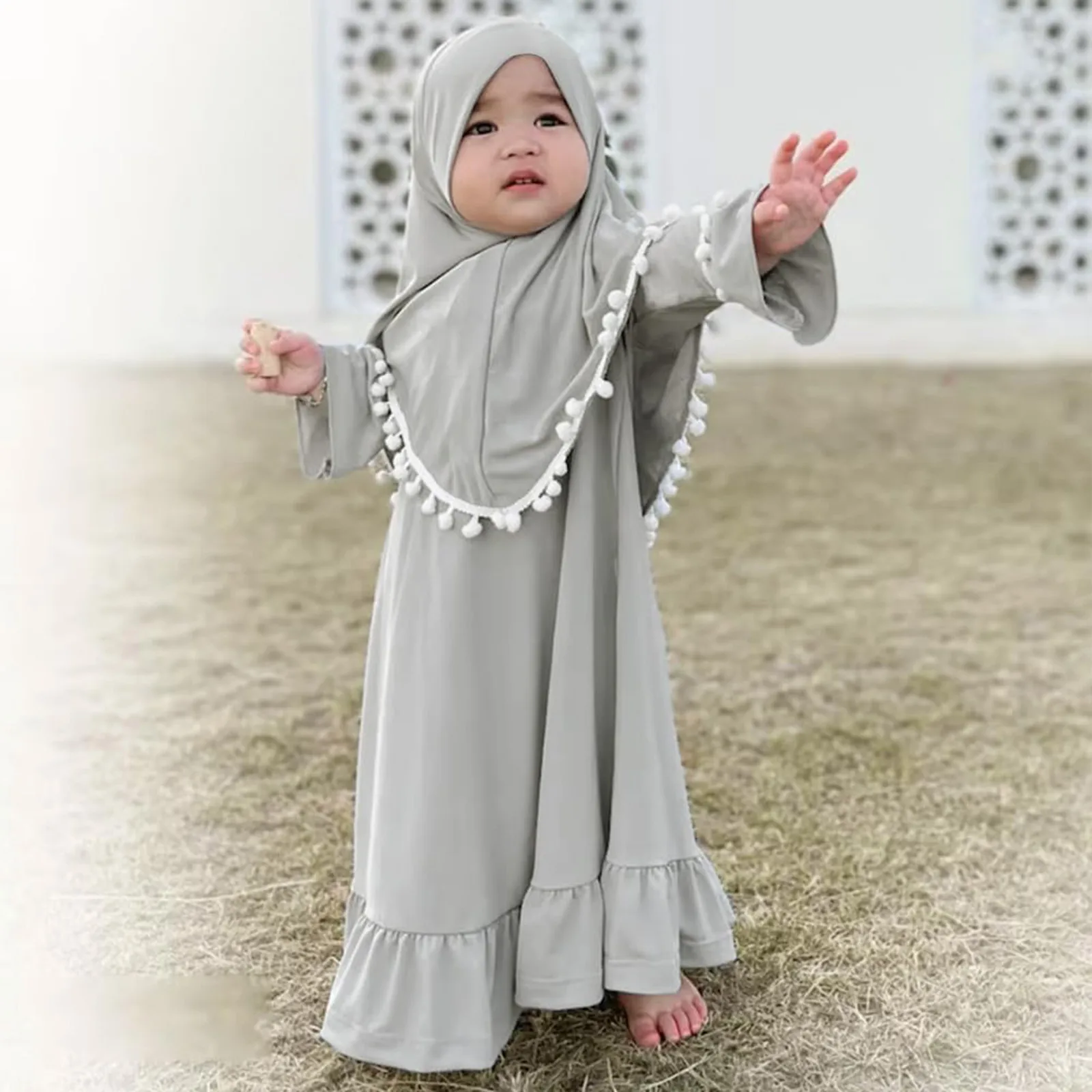 Girl Muslim Dress With Hijab For Newborn Infant Girls 0-5 Years Prayer Dress Muslim Clothes Long Sleeve Muslim Robe+Headscarf