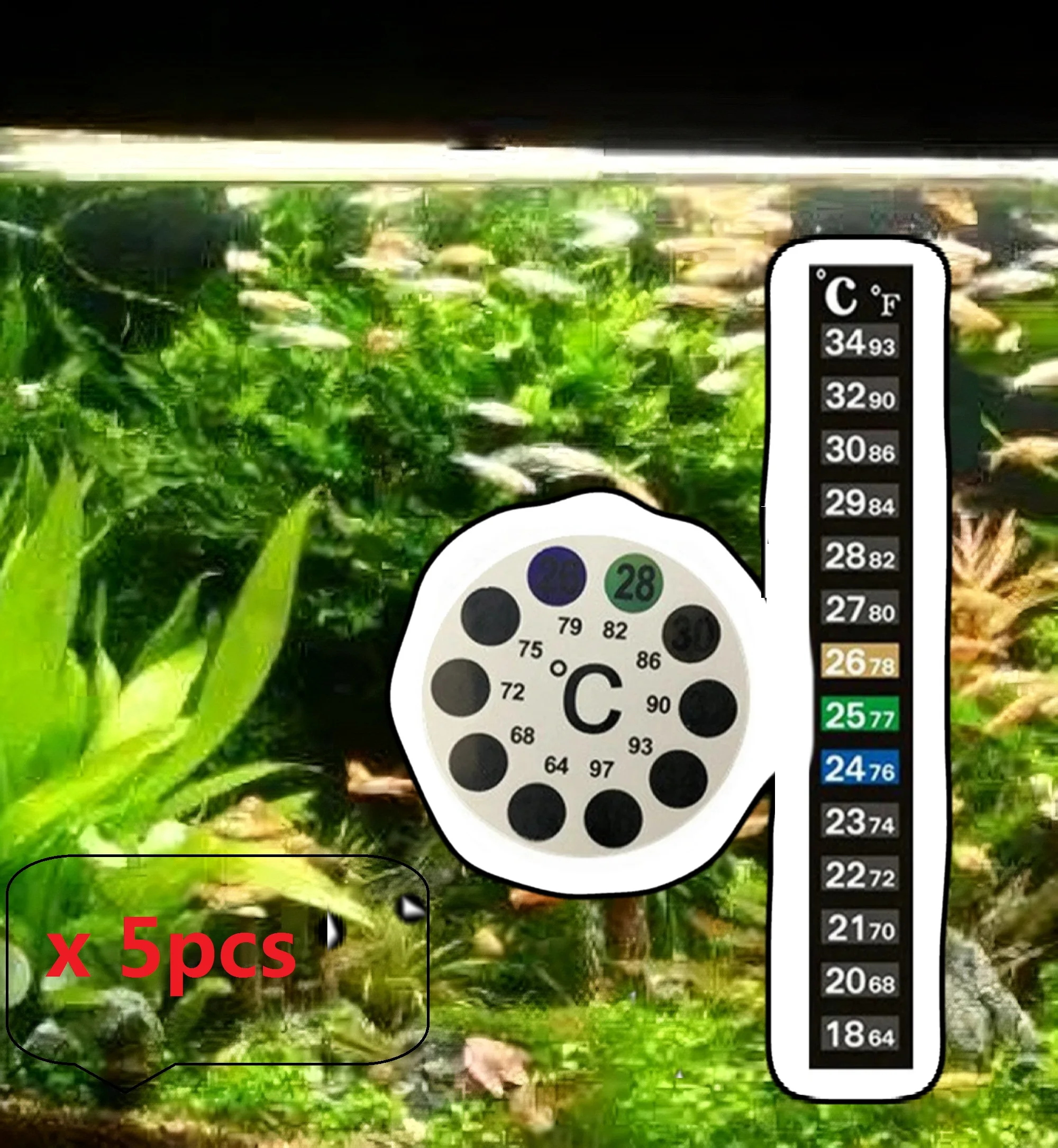 5Pcs Home Aquarium Fish Tank Color Changing Dual Scale C/F Digital Thermometer Measuring Stickers Tool Accessories Black/White