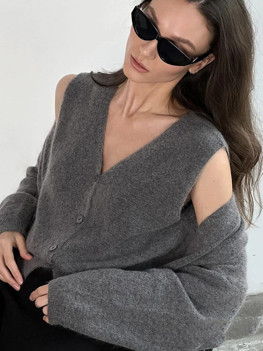 Elegant Women Knitted 2Piece Set 2024 New Spring Autumn Casual Knitted Single Breasted Tank Top+Long loose Straight Cardigan