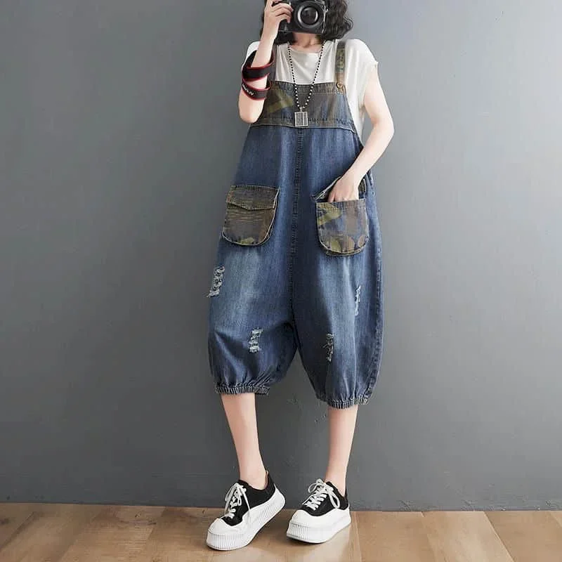 

Denim Jumpsuits for Women Vintage Shorts Loose Lantern Pants Oversized Rompers Casual Playsuits One Piece Outfits Women Clothing