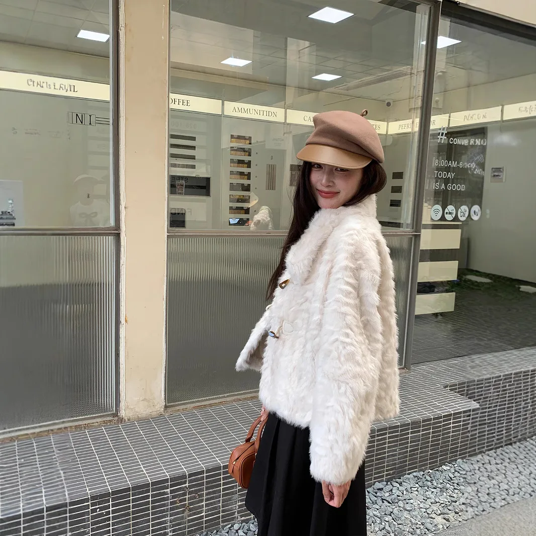 Shirt Rhyme Imitation Small Beard Cute Girl Winter Thickened Wool Coat Women's Lapel Environmentally Friendly Fur Advanced