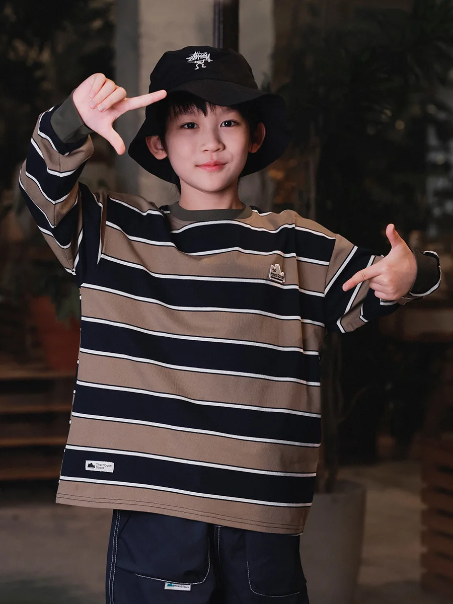 Facec Boys Long Sleeve Hoodie Outdoor Sports T-Shirt Striped Top for Middle And Large Children Autumn Winter Cotton Polyester...