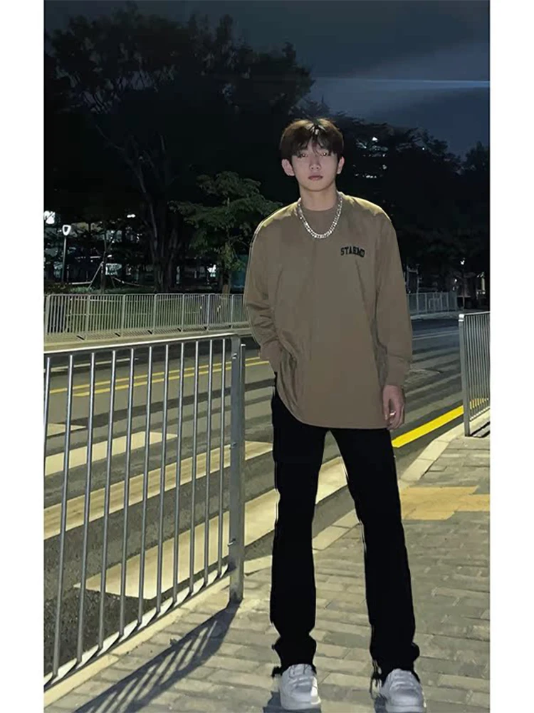 

Cleanfit Men's Slim Fit Jeans Spring Autumn Pure Black Elasticity Slimming Pants American Micro Flare Long Trousers