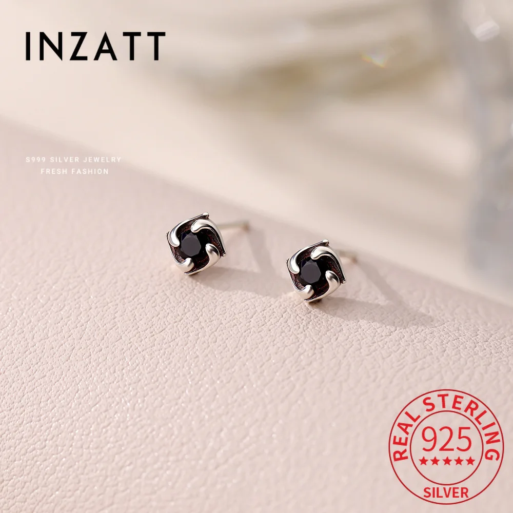 

INZATT Real 925 Sterling Silver Black Zircon Spiral Windmill Stud Earrings For Women Cute Fine Jewelry Light luxury Accessories