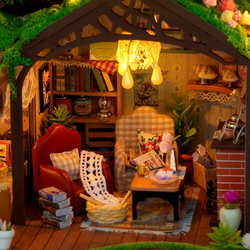 Kit modello in miniatura in legno fai-da-te Foresta Fiaba Villa Puzzle 3D Case delle bambole con luci per mobili per regali di compleanno di amici