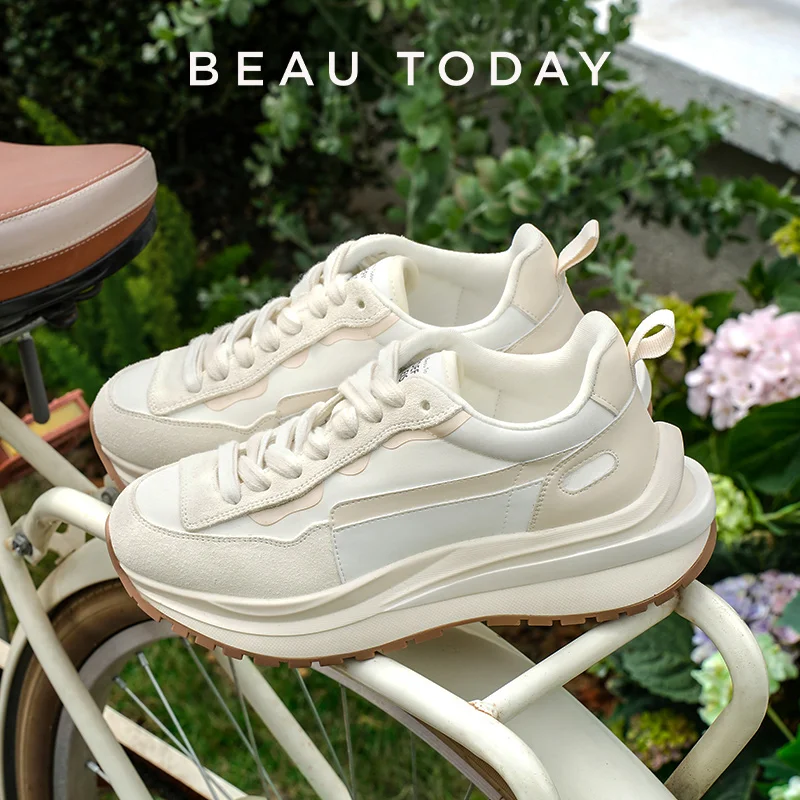 BEAUTODAY Casual Sneakers Women Cow Suede Leather Patchwork Lace-Up Round Toe Tennis Ladies Sports Shoes A29439