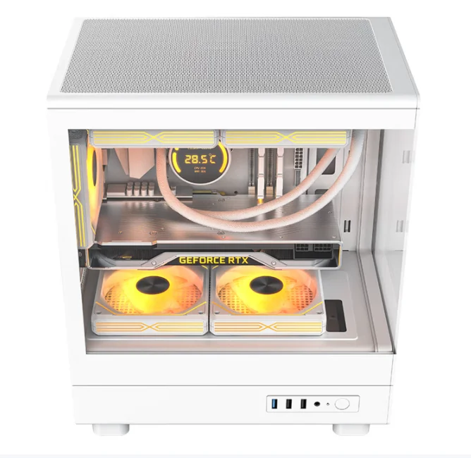AIGO V60 Acrylic Full Tower MicroATX Panoramic View 240mm Water Cooling Chassis WHITE Gaming Desktop Computer Host Case